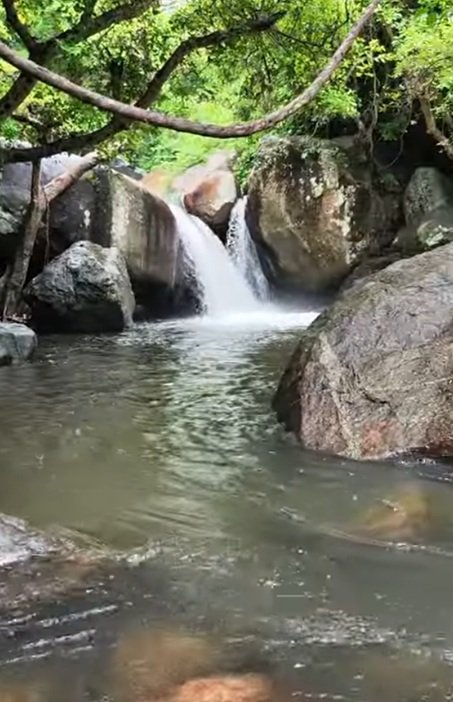 Close view of Seetharkundu Waterfalls pool and rocks, Kollengode, Palakkad, Kerala
